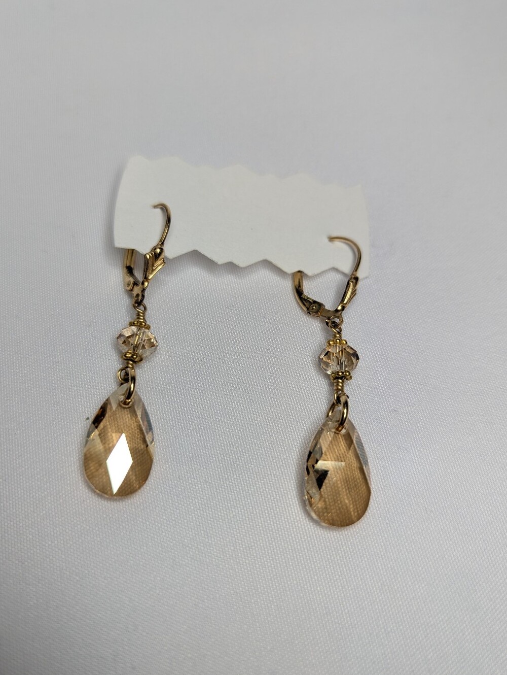 14 K Gold Plated Champagne Teardrop Dangle Earrings